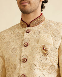 Manyavar Men Beige Embellished Sherwani