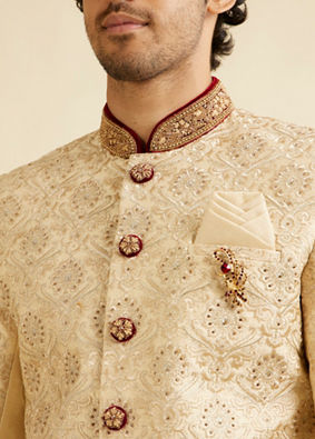 alt message - Manyavar Men Beige Embellished Sherwani image number 1