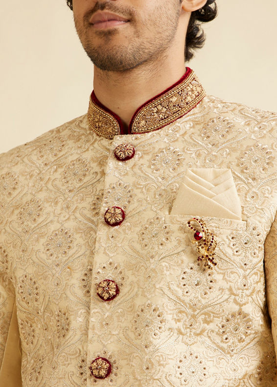 Manyavar Men Beige Embellished Sherwani