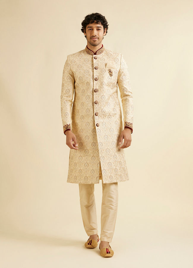 alt message - Manyavar Men Beige Embellished Sherwani image number 2