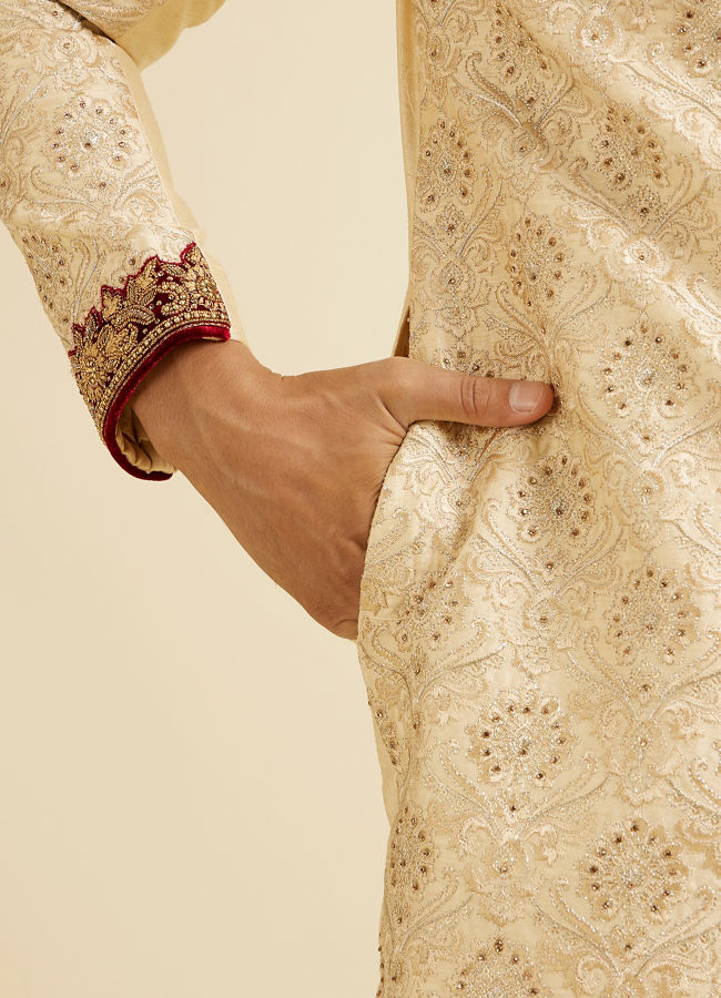 alt message - Manyavar Men Beige Embellished Sherwani image number 3