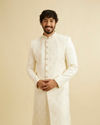 Manyavar Men Warm White Medallion Patterned Sherwani Set