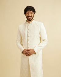 Manyavar Men Warm White Medallion Patterned Sherwani Set
