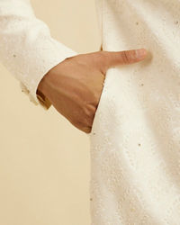 Manyavar Men Warm White Medallion Patterned Sherwani Set