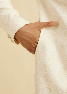 Manyavar Men Warm White Medallion Patterned Sherwani Set