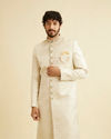 alt message - Manyavar Men Shell White Paisley Patterned Sherwani Set image number 0