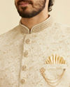 alt message - Manyavar Men Shell White Paisley Patterned Sherwani Set image number 1