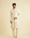 Manyavar Men Shell White Paisley Patterned Sherwani Set