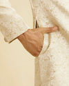 Manyavar Men Shell White Paisley Patterned Sherwani Set