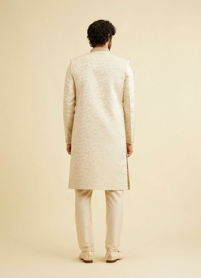 Manyavar Men Shell White Paisley Patterned Sherwani Set