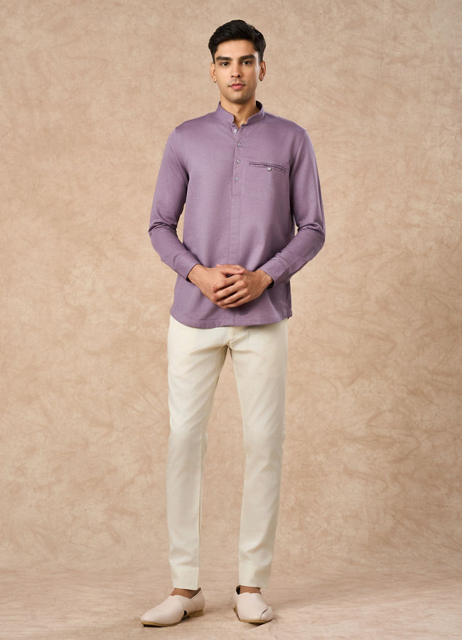 Manyavar Men Purple Cotton Short Kurta