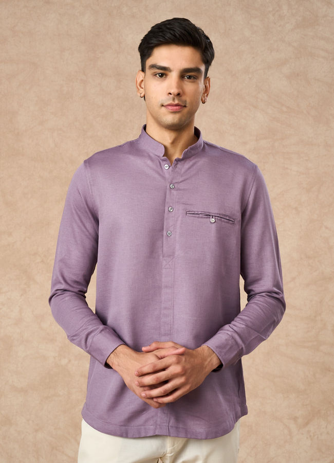 Manyavar Men Purple Cotton Short Kurta
