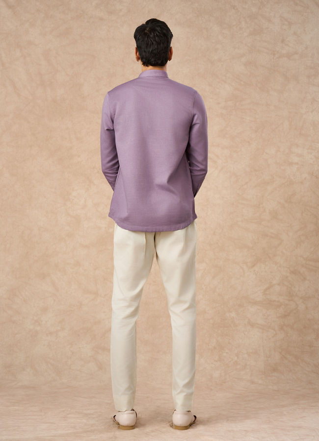 Manyavar Men Purple Cotton Short Kurta