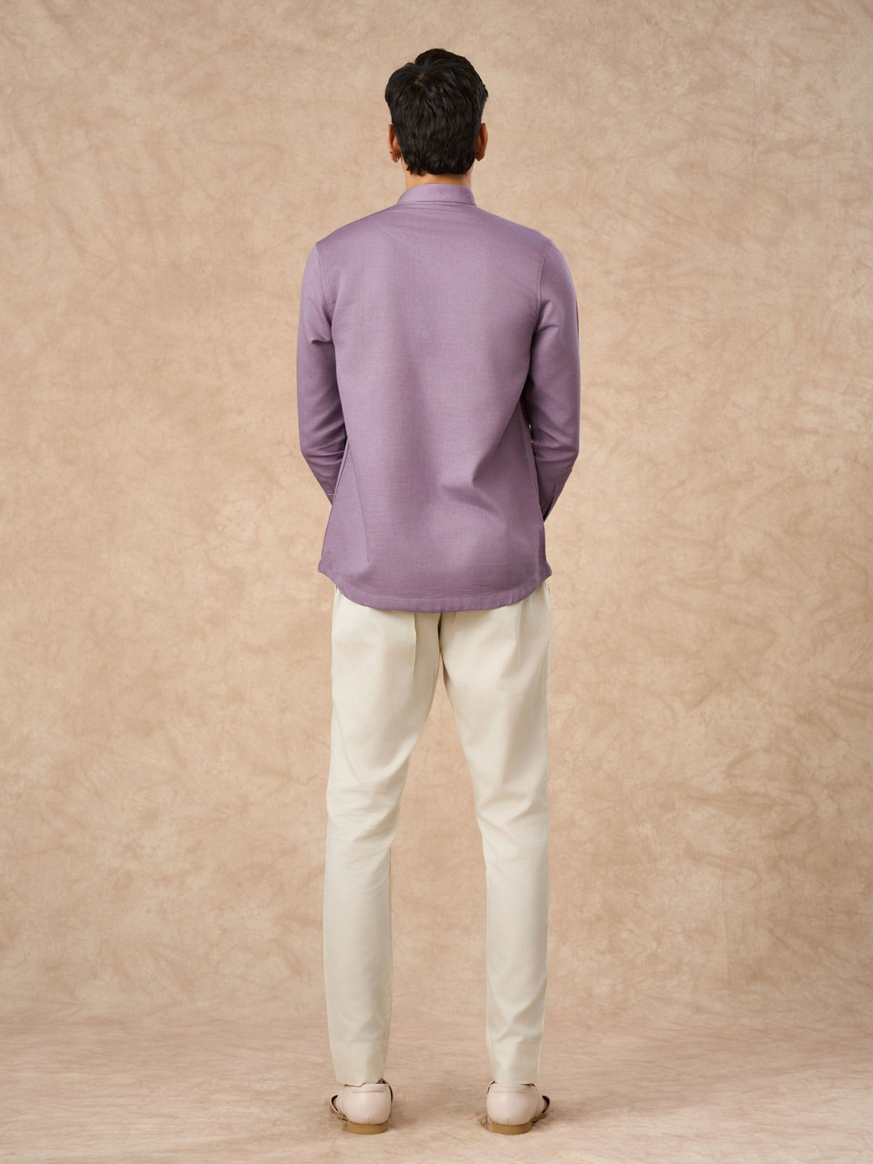 Manyavar Men Purple Cotton Short Kurta