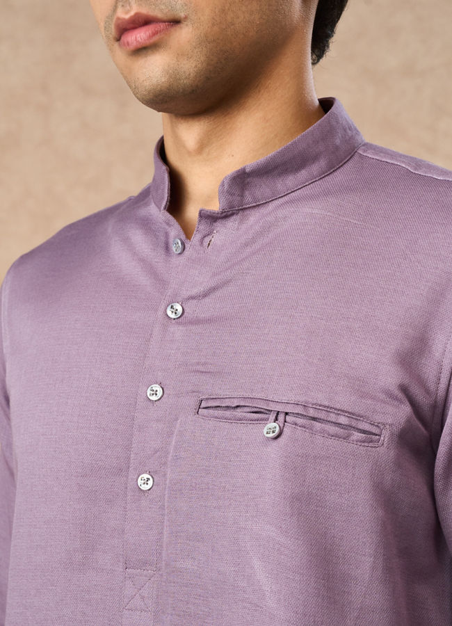 Manyavar Men Purple Cotton Short Kurta