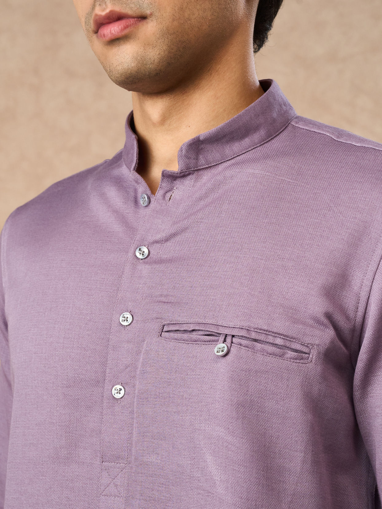 Manyavar Men Purple Cotton Short Kurta