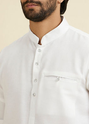 Manyavar Men Lustrous White Cotton Short Kurta