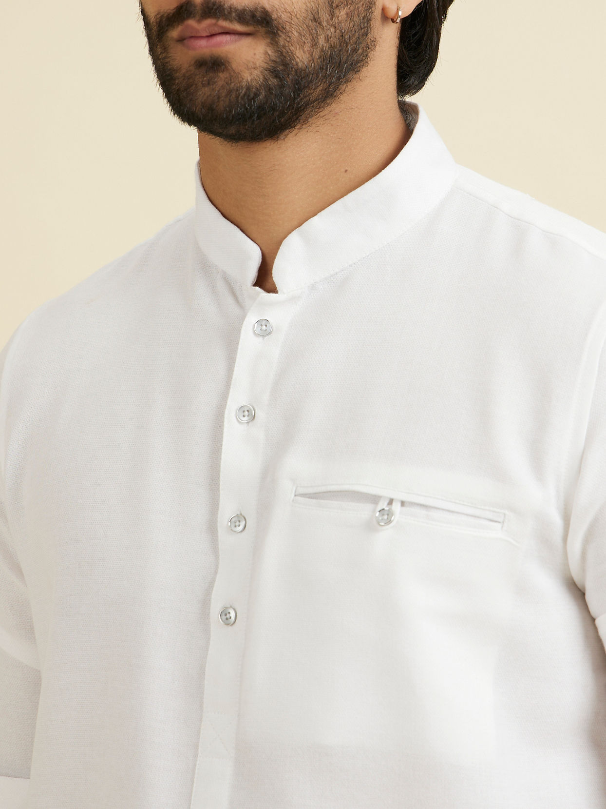 Manyavar Men Lustrous White Cotton Short Kurta