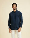 Manyavar Men Lustrous Dark Blue Cotton Short Kurta