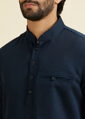Manyavar Men Lustrous Dark Blue Cotton Short Kurta