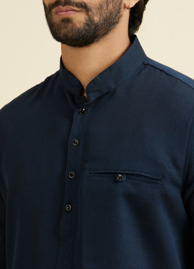 Manyavar Men Lustrous Dark Blue Cotton Short Kurta