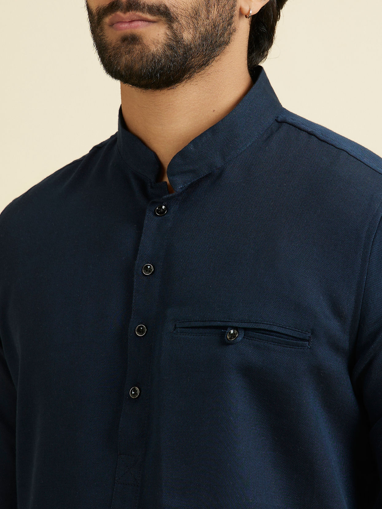 Manyavar Men Lustrous Dark Blue Cotton Short Kurta