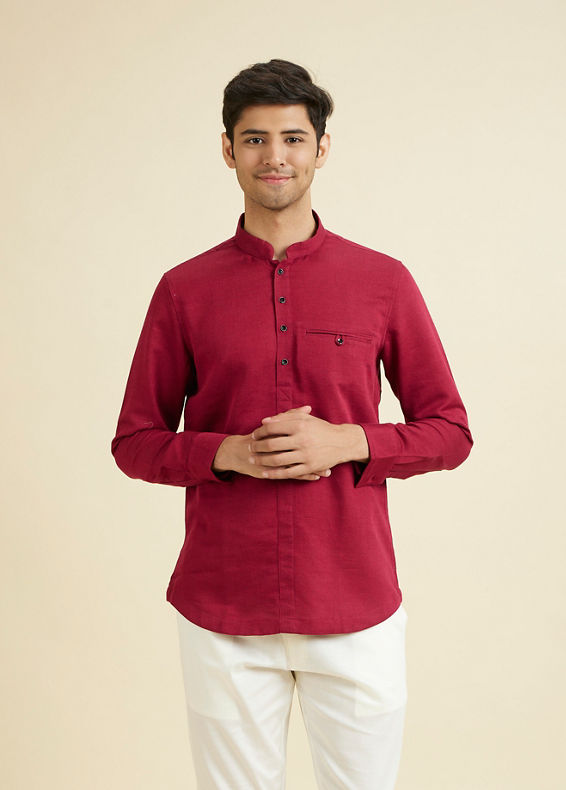 Manyavar Men Maroon Splendour Short Kurta