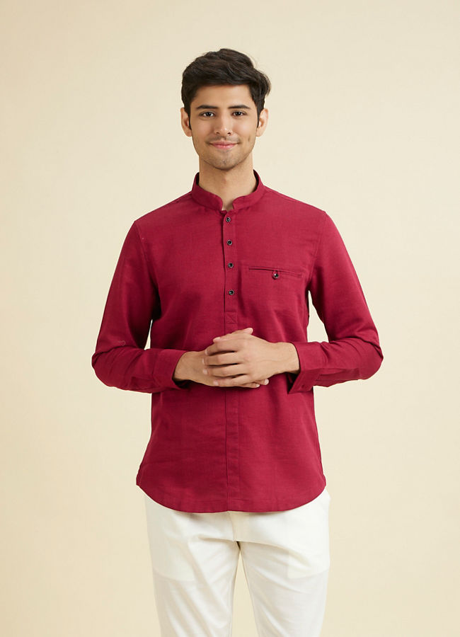 Manyavar Men Maroon Splendour Short Kurta