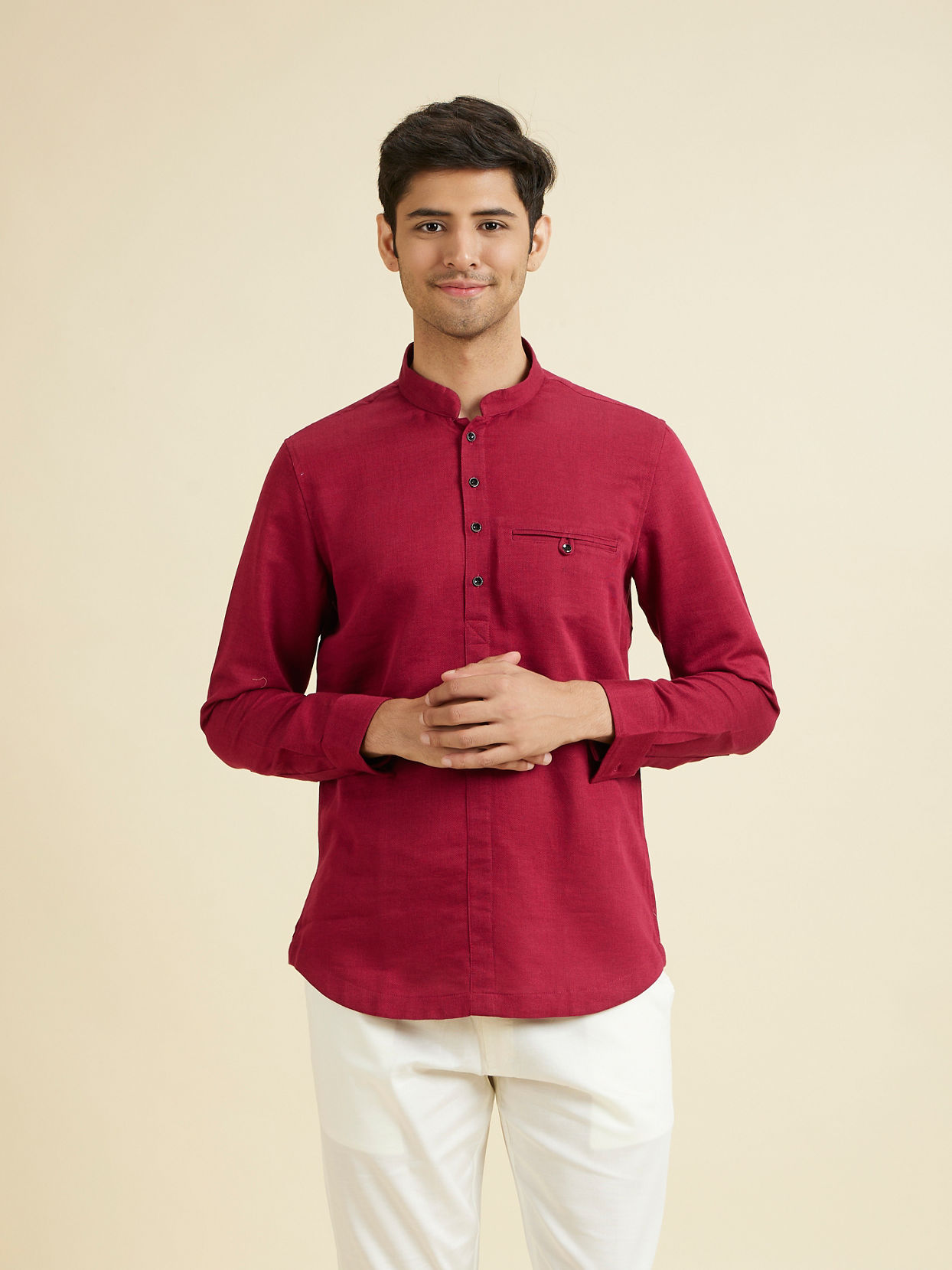 Manyavar Men Maroon Splendour Short Kurta