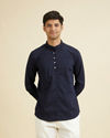 Manyavar Men Dark Blue Elegance Short Kurta