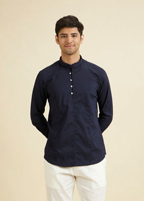 Manyavar Men Dark Blue Elegance Short Kurta