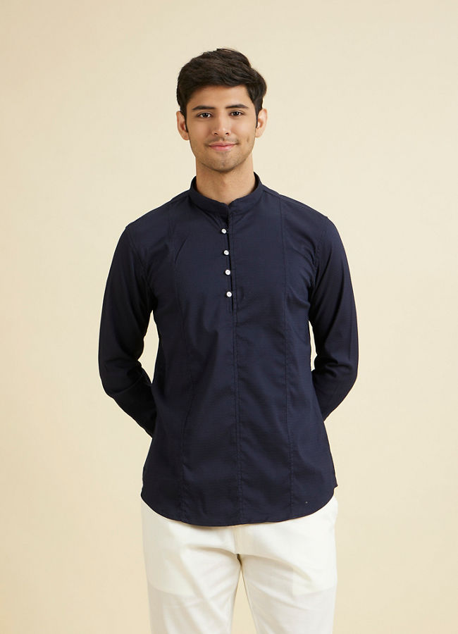 Manyavar Men Dark Blue Elegance Short Kurta