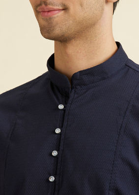 Manyavar Men Dark Blue Elegance Short Kurta