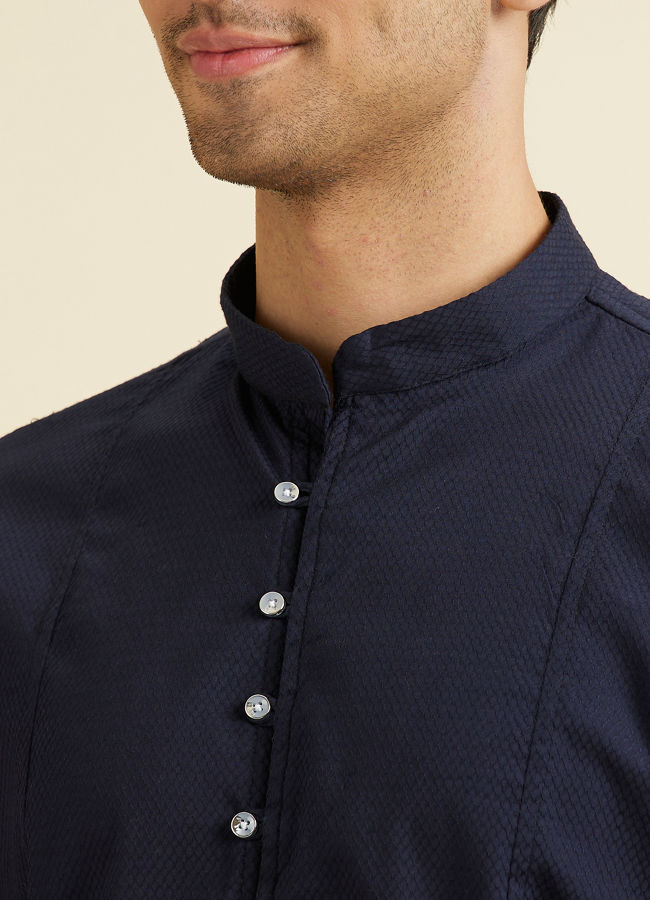 Manyavar Men Dark Blue Elegance Short Kurta
