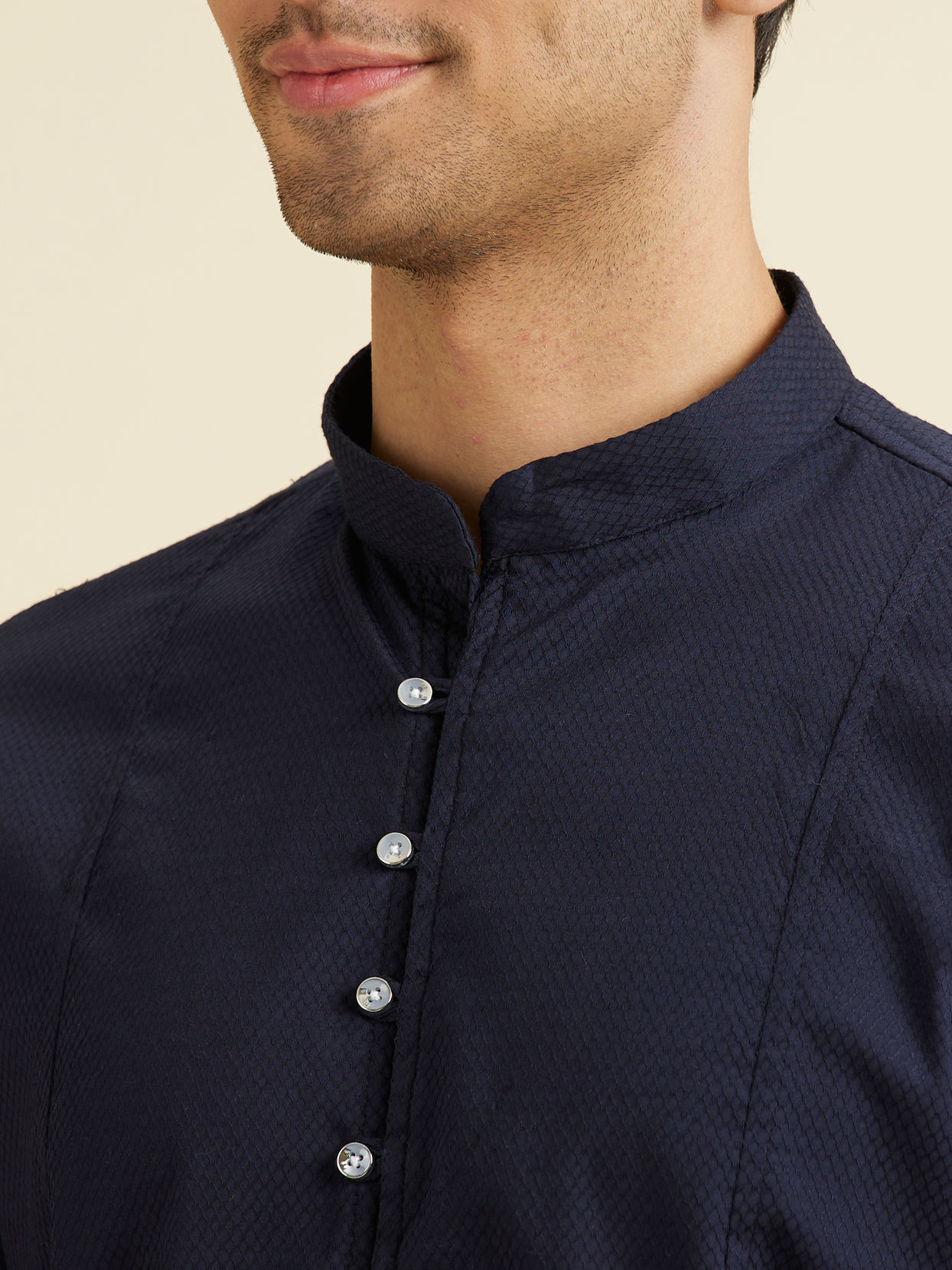 Manyavar Men Dark Blue Elegance Short Kurta