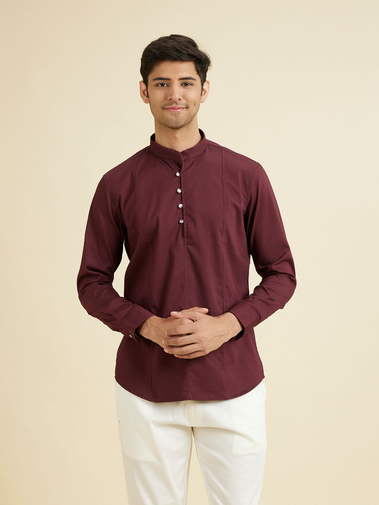 Manyavar Men Maroon Elegance Short Kurta