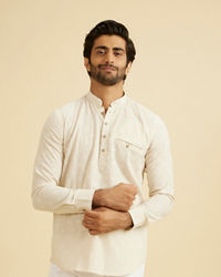 Manyavar Men Exquisite Cream Linen Kurta