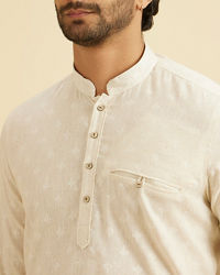 Manyavar Men Exquisite Cream Linen Kurta