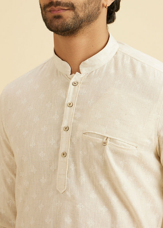 Manyavar Men Exquisite Cream Linen Kurta