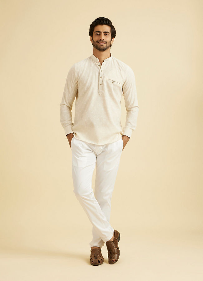Manyavar Men Exquisite Cream Linen Kurta