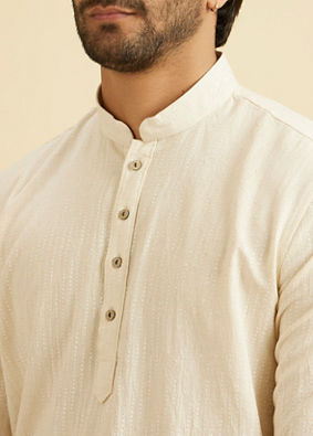 Manyavar Men Beige Linen Elegance Kurta