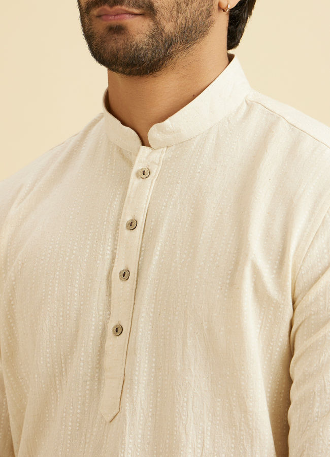 Manyavar Men Beige Linen Elegance Kurta