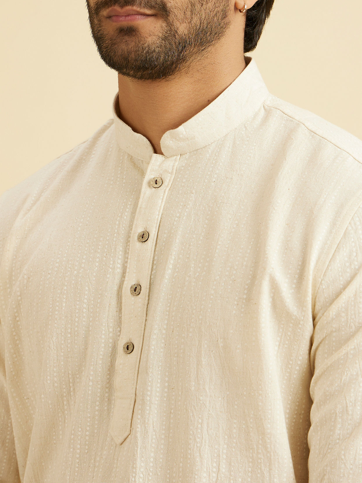 Manyavar Men Beige Linen Elegance Kurta