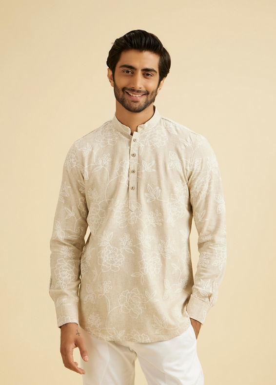 Manyavar Men Beige Elegance Kurta