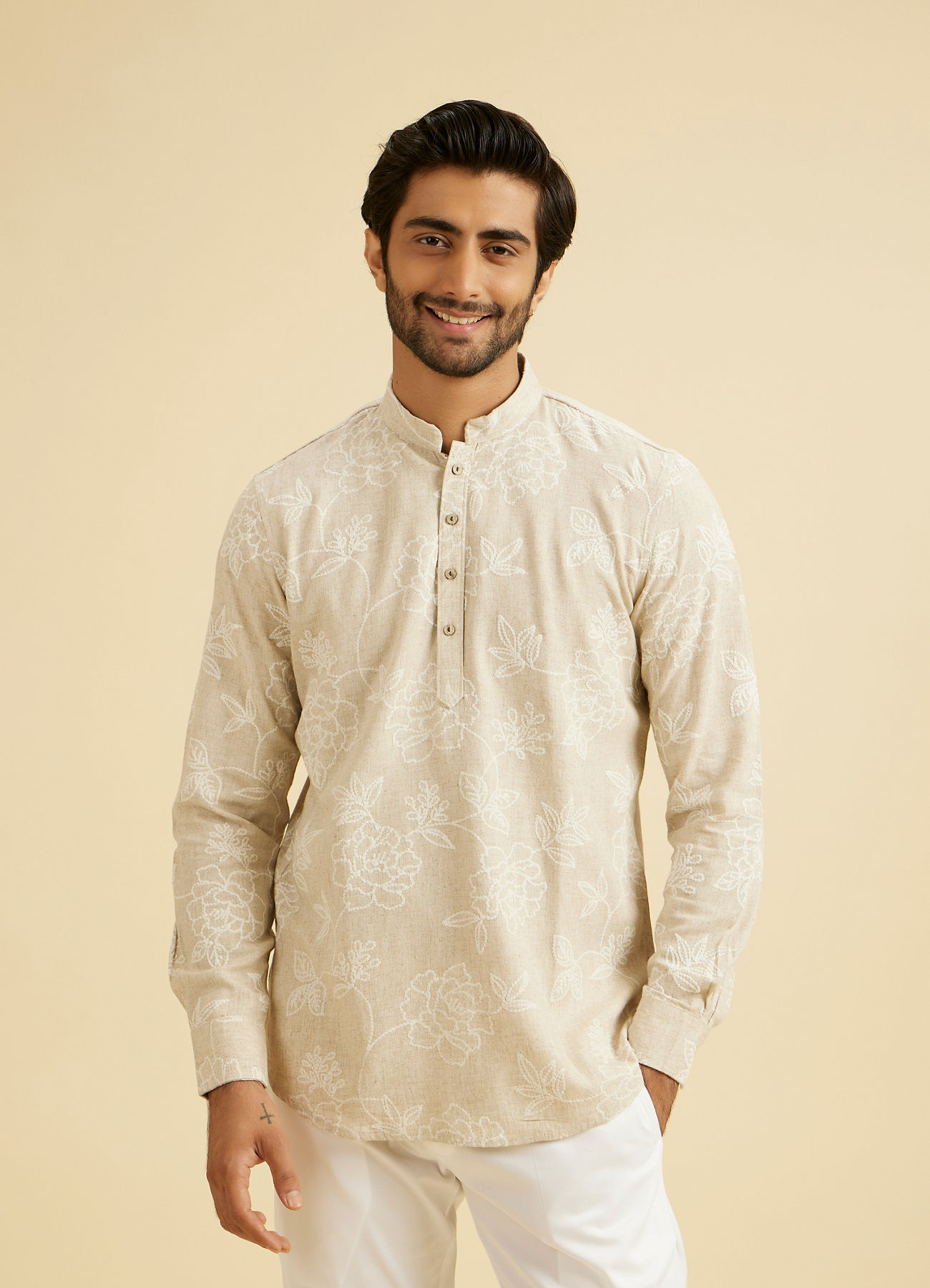 Manyavar Men Beige Elegance Kurta