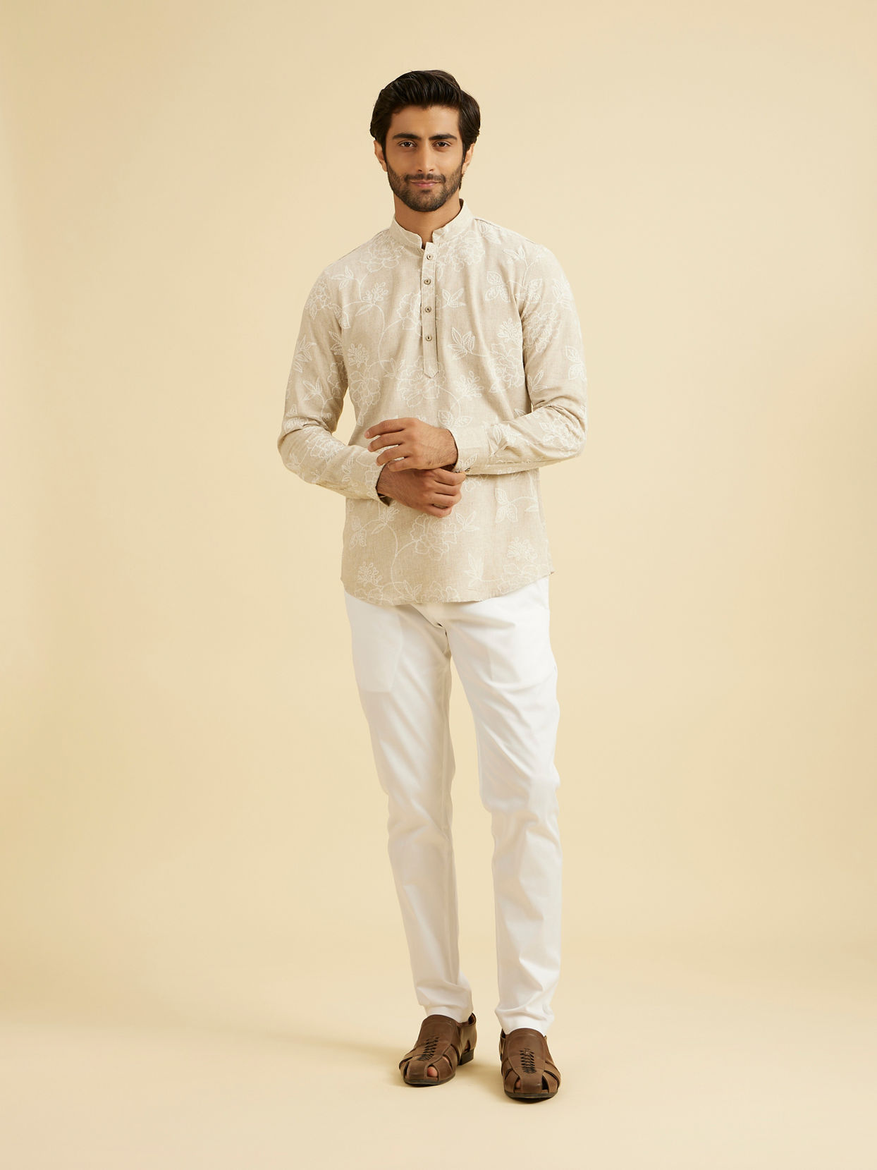 Manyavar Men Beige Elegance Kurta