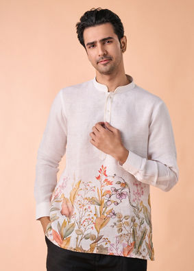 Manyavar Men Warm White Elegance Short Kurta