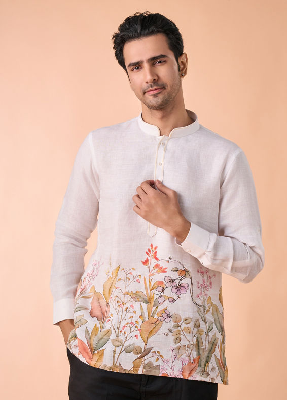 Manyavar Men Warm White Elegance Short Kurta