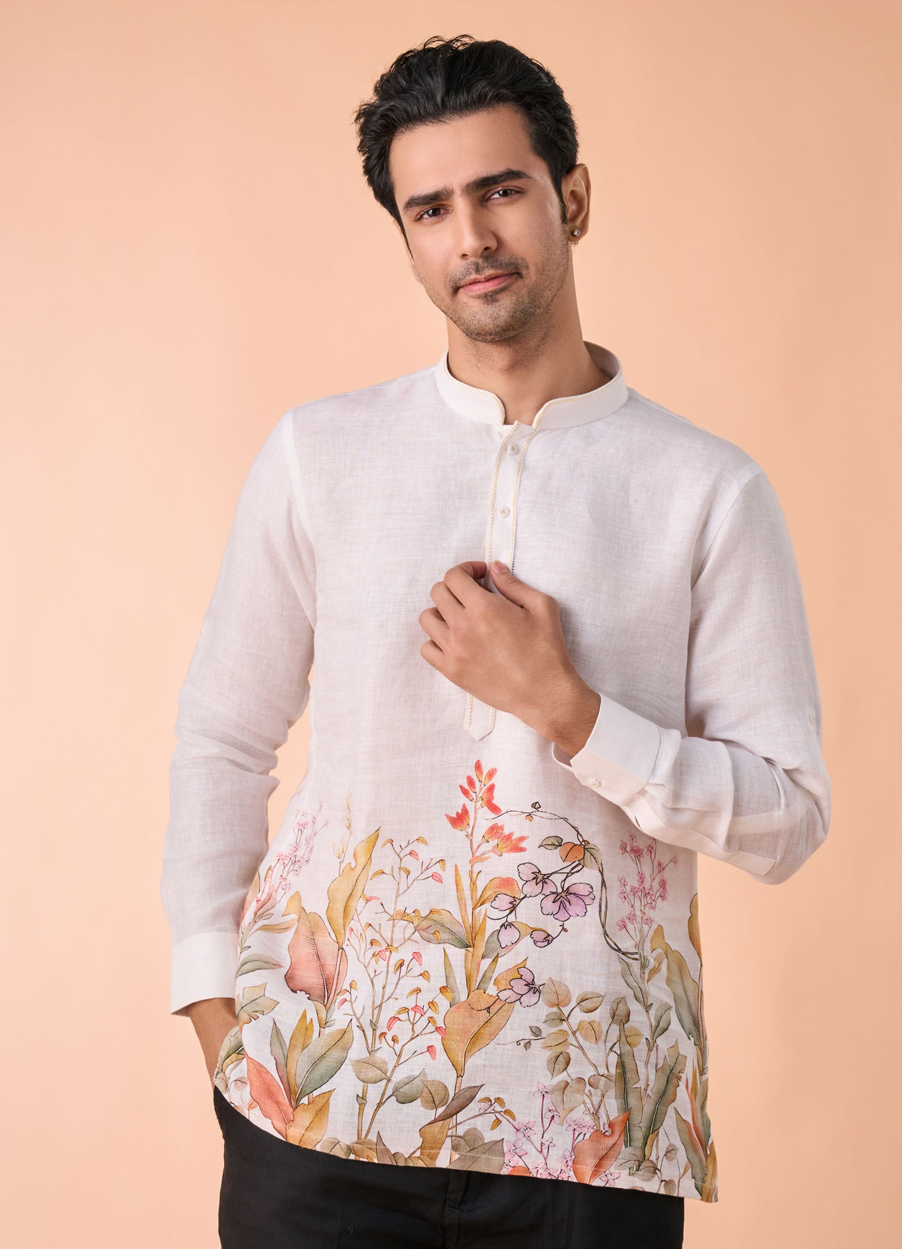 Manyavar Men Warm White Elegance Short Kurta