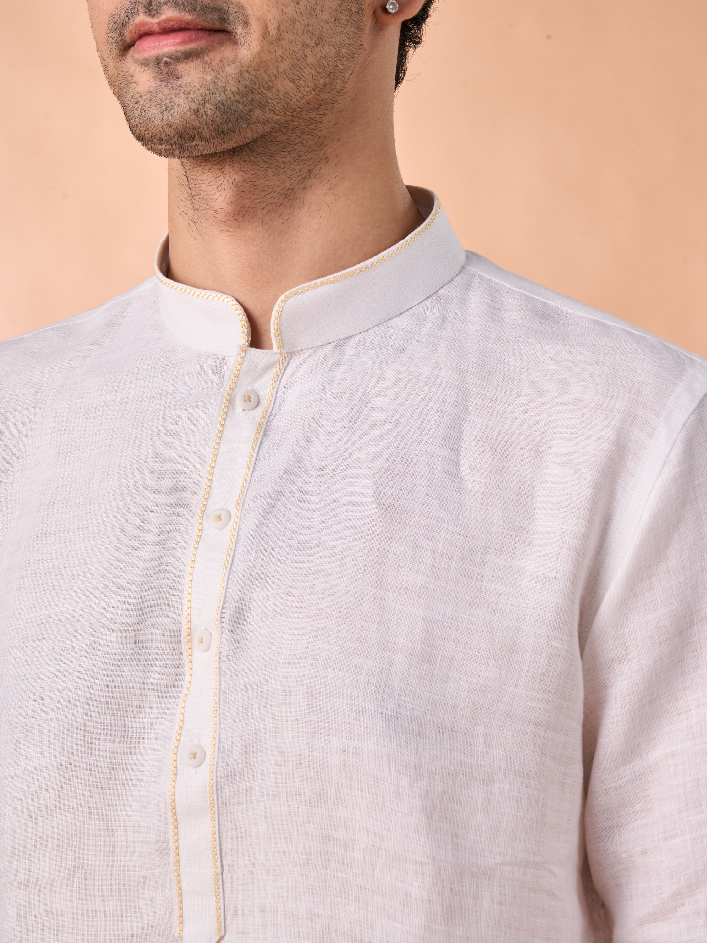 Manyavar Men Warm White Elegance Short Kurta